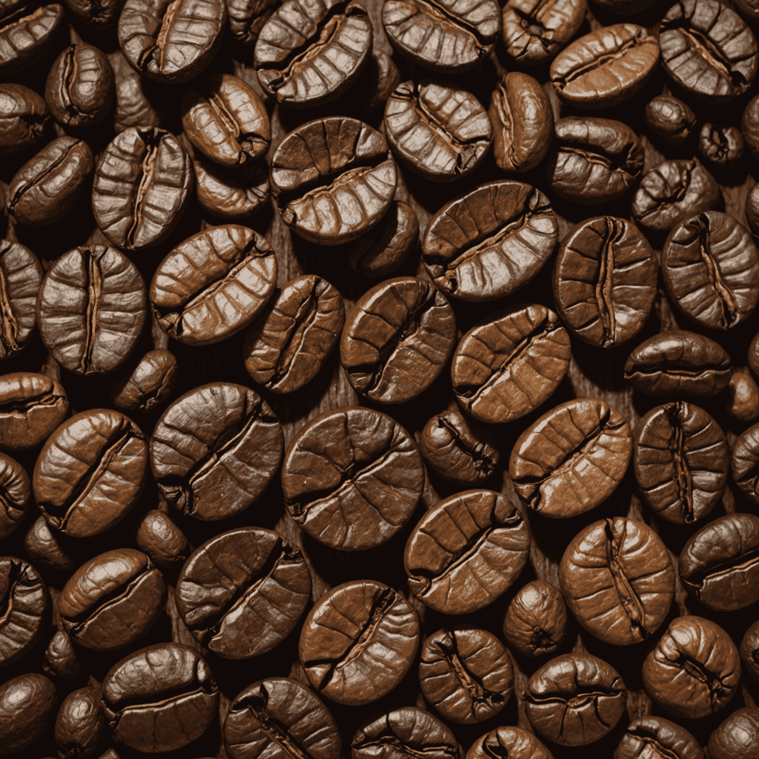 Various types of coffee beans arranged on a wooden table, showcasing different roasts and origins