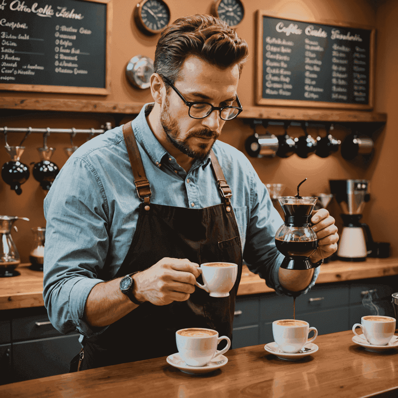 A professional cupper in the CoffeeCaker tasting room, carefully smelling and tasting different coffee samples.